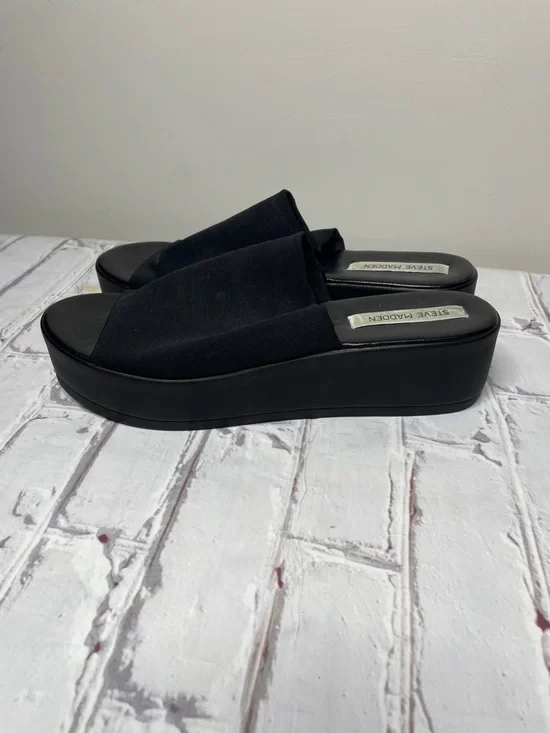 Steve Madden Black Platform Slip-On Sandals - Picture 4 of 6